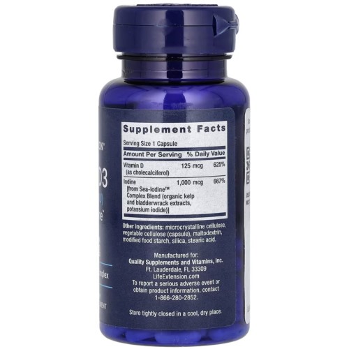 Life Extension, витамин D3 с Sea-Iodine, 125 мкг (5000 МЕ), 60 капсул